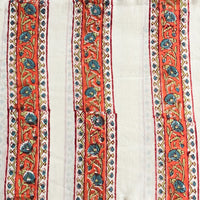 Pure Mul Cotton Jaipuri White With Orange Flower Creeper Border Hand Block Print Fabric Pure Mul Cotton Jaipuri White With Orange Flower Creeper Border Hand Block Print Fabric