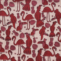 Pure Cotton Vanaspati Pinkish Beige With Red And Pink Bird Motif Hand Block Print Fabric Pure Cotton Vanaspati Pinkish Beige With Red And Pink Bird Motif Hand Block Print Fabric
