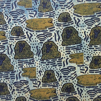 Pure Cotton Vanaspati Rust With Mustard Gorillas Sitting In The Pond Hand Block Print Fabric Pure Cotton Vanaspati Rust With Mustard Gorillas Sitting In The Pond Hand Block Print Fabric