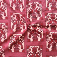 Pure Cotton Vanaspati Pink With Red Peacock Geometric Frame Motif Hand Block Print Fabric Pure Cotton Vanaspati Pink With Red Peacock Geometric Frame Motif Hand Block Print Fabric