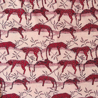 Pure Cotton Vanaspati Pinkish Beige With Red Repeating Pattern Of Cheetah Hand Block Print Fabric Pure Cotton Vanaspati Pinkish Beige With Red Repeating Pattern Of Cheetah Hand Block Print Fabric
