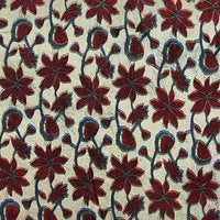 Pure Cotton Vanaspati Cream With Maroon Flower Jaal Hand Block Print Fabric Pure Cotton Vanaspati Cream With Maroon Flower Jaal Hand Block Print Fabric