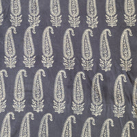 Pure Cotton Gamthi Grey With Cream Big Kairi Motif Hand Block Print Fabric Pure Cotton Gamthi Grey With Cream Big Kairi Motif Hand Block Print Fabric