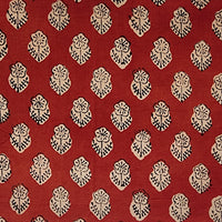 Pure Cotton Bagru Rust Red With Cream And Black Flower Motifs Hand Block Print Fabric Pure Cotton Bagru Rust Red With Cream And Black Flower Motifs Hand Block Print Fabric