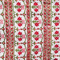 Pure Cotton Jaipuri White And Red Green With Flower Border Hand Block Print Fabric Pure Cotton Jaipuri White And Red Green With Flower Border Hand Block Print Fabric