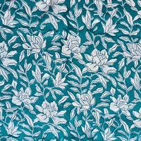 Pure Cotton Jaipuri Teal With White Flower Jaal Hand Block Print Fabric Pure Cotton Jaipuri Teal With White Flower Jaal Hand Block Print Fabric