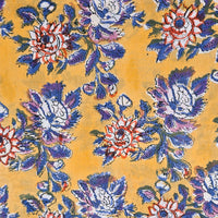 Pure Cotton Jaipuri Yellow With Purple Big Flower Jaal Hand Block Print Fabric Pure Cotton Jaipuri Yellow With Purple Big Flower Jaal Hand Block Print Fabric