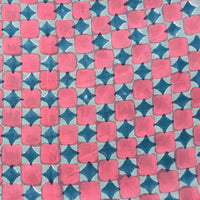 Pure Cotton Jaipuri Peach With Teal Intricate Design Hand Block Print Fabric Pure Cotton Jaipuri Peach With Teal Intricate Design Hand Block Print Fabric
