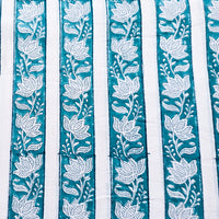 Pure Cotton Jaipuri White And Teal Flower Creeper with border Hand Block Print Fabric Pure Cotton Jaipuri White And Teal Flower Creeper with border Hand Block Print Fabric