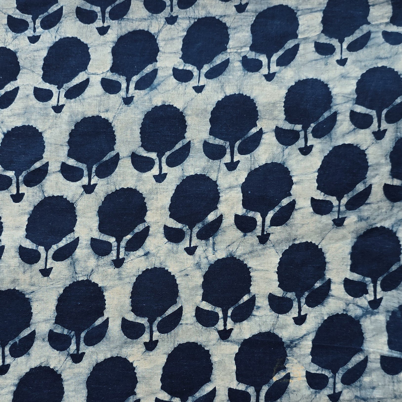 Pure Cotton Light Indigo With Dark Indigo Flower Bud Hand Block Print ...