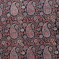 Pure Cotton Gad Ajrak Black And Rust Red Rust Blue Kairi With Flower Jaal Hand Block Print Fabric Pure Cotton Gad Ajrak Black And Rust Red Rust Blue Kairi With Flower Jaal Hand Block Print Fabric