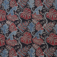 Pure Cotton Gad Ajrak Black And Rust Red With Rust Blue Jungle Leafs Jaal Hand Block Print Fabric Pure Cotton Gad Ajrak Black And Rust Red With Rust Blue Jungle Leafs Jaal Hand Block Print Fabric