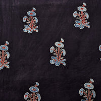 Pure Cotton Gad Ajrak Black With Rust Blue Flower Motifs Hand Block Print Fabric Pure Cotton Gad Ajrak Black With Rust Blue Flower Motifs Hand Block Print Fabric