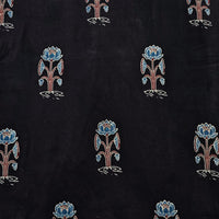 Pure Cotton Gad Ajrak Black And Rust Red With Rust Blue Flower Motifs Hand Block Print Fabric Pure Cotton Gad Ajrak Black And Rust Red With Rust Blue Flower Motifs Hand Block Print Fabric