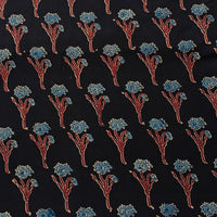 Pure Cotton Gad Ajrak Black With Blue Flower Plant Hand Block Print Fabric Pure Cotton Gad Ajrak Black With Blue Flower Plant Hand Block Print Fabric