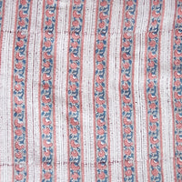 Pure Cotton Mul Jaipuri Light Grey With Peach Border Stipes Hand Block Print Fabric Pure Cotton Mul Jaipuri Light Grey With Peach Border Stipes Hand Block Print Fabric