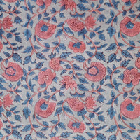 Pure Cotton Mul Jaipuri Light Grey With Peach Flowers Jaal Hand Block Print Fabric Pure Cotton Mul Jaipuri Light Grey With Peach Flowers Jaal Hand Block Print Fabric