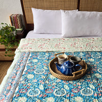 SUBAH SUBAH - Pure Mul Cotton Hand Block Printed Reversible Razai Quilt Blanket With Cotton Filling SUBAH SUBAH - Pure Mul Cotton Hand Block Printed Reversible Razai Quilt Blanket With Cotton Filling