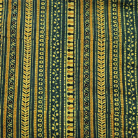Pure Cotton Gad Ajrak Dark Green With Yellow Border Design Stripes Hand Block Print Fabric Pure Cotton Gad Ajrak Dark Green With Yellow Border Design Stripes Hand Block Print Fabric