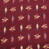 Pure Cotton Maroon With Flower Motif Screen Print Fabric Pure Cotton Maroon With Flower Motif Screen Print Fabric