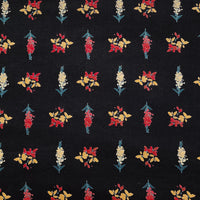 Pure Cotton Black With Flower Motif Screen Print Fabric Pure Cotton Black With Flower Motif Screen Print Fabric