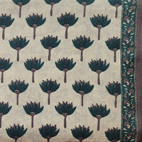 Pure Cotton Dark Beige With Dark Green Flower Motif Screen Print Fabric Pure Cotton Dark Beige With Dark Green Flower Motif Screen Print Fabric