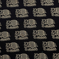 Pure Cotton Ajrak Vegetable Dyed Black With Elephant Motif Hand Block Print Fabric Pure Cotton Ajrak Vegetable Dyed Black With Elephant Motif Hand Block Print Fabric