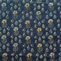 Pure Cotton Teen Kaam Ajrak Blue With Big Flower Motif Hand Block Print Fabric Pure Cotton Teen Kaam Ajrak Blue With Big Flower Motif Hand Block Print Fabric