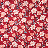Pure Cotton Jaipuri Red With Peach Flower Jaal Hand Block Print Fabric Pure Cotton Jaipuri Red With Peach Flower Jaal Hand Block Print Fabric