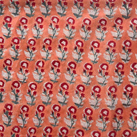 Pure Cotton Jaipuri Peach With Red Flower Motif Hand Block Print Fabric Pure Cotton Jaipuri Peach With Red Flower Motif Hand Block Print Fabric