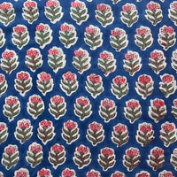 Pure Cotton Jaipuri Royal Blue With Pink Flower Motif Hand Block Print Fabric Pure Cotton Jaipuri Royal Blue With Pink Flower Motif Hand Block Print Fabric