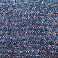 Pure Cotton Jaipuri Rust Blue With Red Flower Motif Hand Block Print Fabric Pure Cotton Jaipuri Rust Blue With Red Flower Motif Hand Block Print Fabric