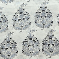 Pure Cotton Jaipuri White With Big Plant Motif Hand Block Print Fabric Pure Cotton Jaipuri White With Big Plant Motif Hand Block Print Fabric