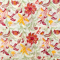Pure Cotton Jaipuri White With Peach And Yellow Flower Jaal Hand Block Print Fabric Pure Cotton Jaipuri White With Peach And Yellow Flower Jaal Hand Block Print Fabric