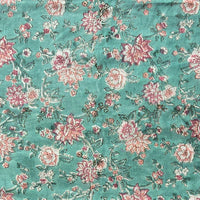 Pure Cotton Jaipuri Mint Green With Dusky Pink And White Floral Design Hand Block Print Fabric Pure Cotton Jaipuri Mint Green With Dusky Pink And White Floral Design Hand Block Print Fabric