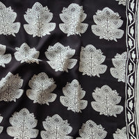 Modal Cotton Bagru Black With Cream Leaves Motif Hand Block Print Fabric Modal Cotton Bagru Black With Cream Leaves Motif Hand Block Print Fabric