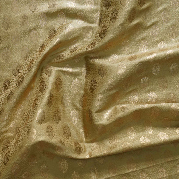 ( Blouse Piece 0.80 Meter ) Banarasi Brocade Beige Gold With Gold Zari Flowerpot Motif Woven Fabric