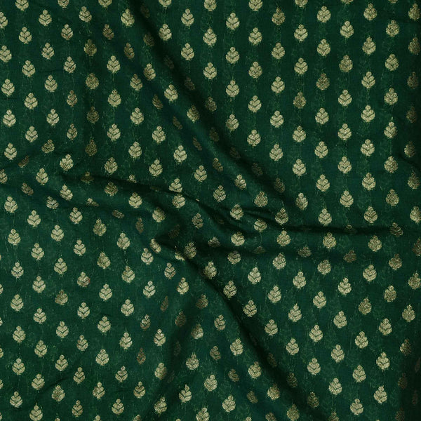 PRE-CUT 0.85 METER Brocade Green With Tiny Gold Leaf Motifs Woven Fabric