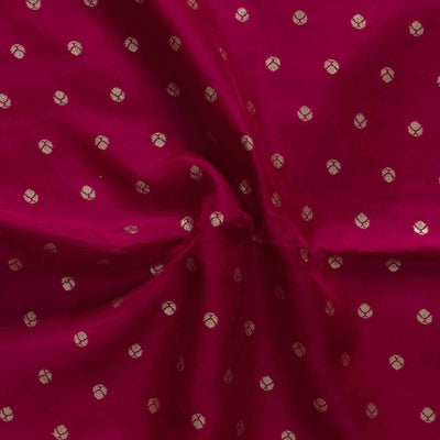 Brocade Pink With Golden Zari Flower Motif Hand Woven Fabric