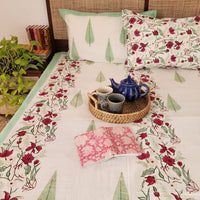 CYPRESS GARDEN - Pure Cotton Hand Block Printed Jaipuri Bedsheet Thread Count : 116 CYPRESS GARDEN - Pure Cotton Hand Block Printed Jaipuri Bedsheet Thread Count : 116