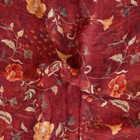Pure Chiffon Maroon With Light Orange And Dark Orange Flower Petal Jaal Fabric Pure Chiffon Maroon With Light Orange And Dark Orange Flower Petal Jaal Fabric