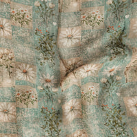 Pure Chiffon Blueish Grey With Beige Tile And Interior White Flower Design Fabric Pure Chiffon Blueish Grey With Beige Tile And Interior White Flower Design Fabric