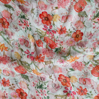 Pure Chiffon Light Blue With Orange And Yellow Flower Jaal Fabric Pure Chiffon Light Blue With Orange And Yellow Flower Jaal Fabric