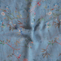 Pure Chiffon Blue With Tiny Flower Jaal Fabric Pure Chiffon Blue With Tiny Flower Jaal Fabric