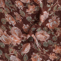 Pure Chiffon Brown With Light Orange Flower Jaal Fabric Pure Chiffon Brown With Light Orange Flower Jaal Fabric