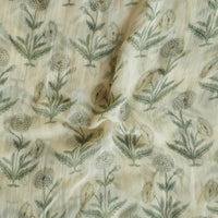 Pure Chiffon Cream With Genda Phool Motif Fabric Pure Chiffon Cream With Genda Phool Motif Fabric