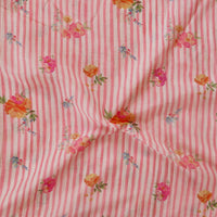 Malai Flowy Floral Pink Stripes With Flower Motif Digital Print Fabric Malai Flowy Floral Pink Stripes With Flower Motif Digital Print Fabric