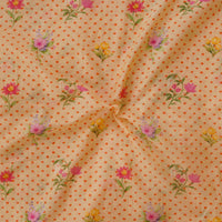 Malai Flowy Floral Yellow With Orange Dot And Flower Motif Digital Print Fabric Malai Flowy Floral Yellow With Orange Dot And Flower Motif Digital Print Fabric