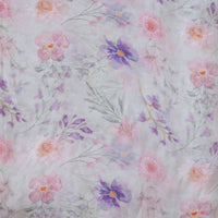 Pure Chiffon Light Greyish Blue With Pink And Purple Flower Jaal Fabric Pure Chiffon Light Greyish Blue With Pink And Purple Flower Jaal Fabric
