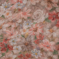Pure Chiffon Beige With Big-Small Different Flower Jaal Fabric Pure Chiffon Beige With Big-Small Different Flower Jaal Fabric